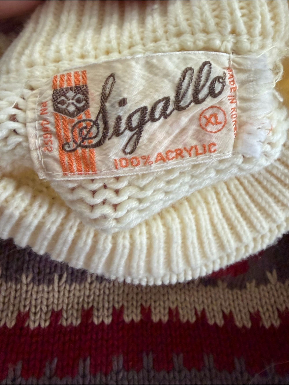 Sigallo Vintage 70s Scallop Fair Isle Acrylic Knit Sweater - Picture 9 of 9